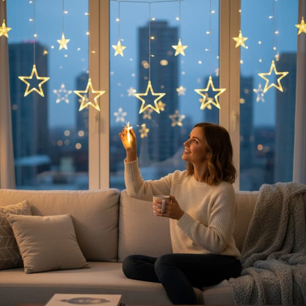 Ljusridå stjernor juludsmykning lamper 120 LED varmhvid