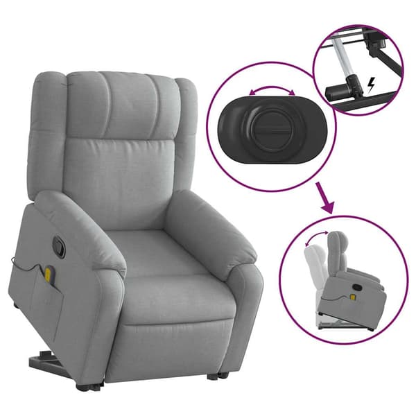 vidaXL Lyftbar massagefåtölj ljusgrå tyg