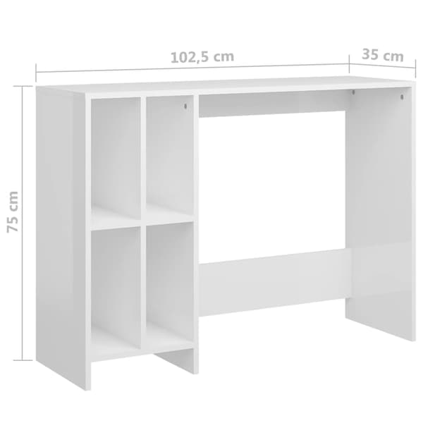 vidaXL Laptopskrivbord högglansvitt 102,5 x 35 x 75 cm