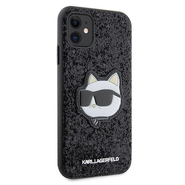Karl Lagerfeld Glitter Choupette Patch-etui til iPhone 11 / Xr, sort