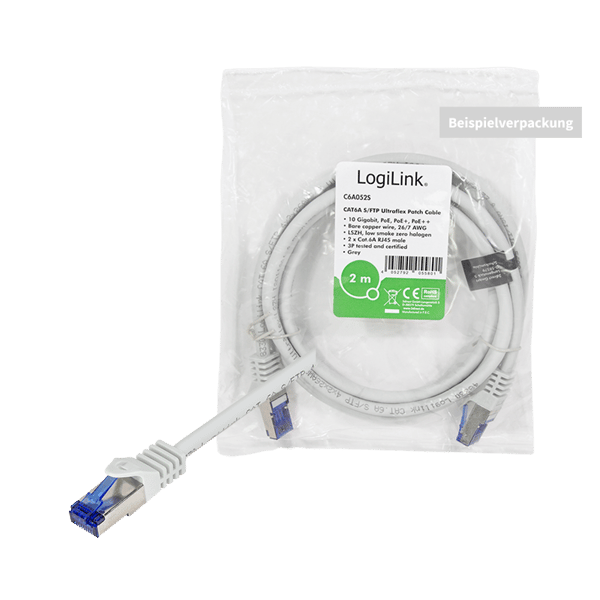 LogiLink Ultraflex Cat.6A S/FTP patchkabel 2m grå 10Gb PoE++ GHMT