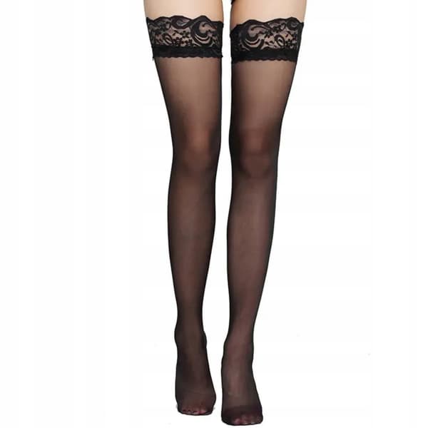 Ensfarvede sorte blondestrømper, one size fits all.