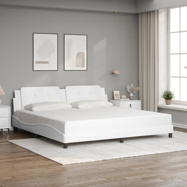 vidaXL Sängram med LED vit 200x200 cm konstläder