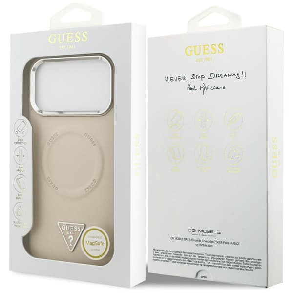 Guess Triangle Logo MagSafe -kotelo iPhone 17 Prolle, beige