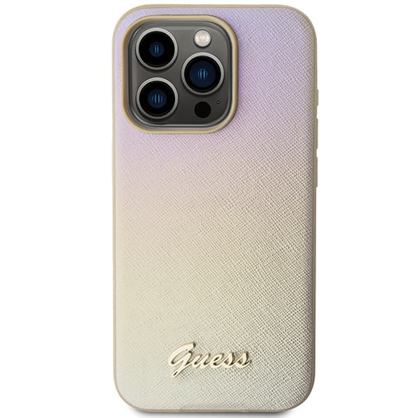 Guess Saffiano Iridescent Script-skal till iPhone 15 Pro Max, guld