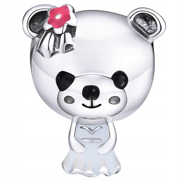 Berlocker Mrs. Teddy Bear pärla pärlor silver pr 925 bröllopsblomma björnklänning