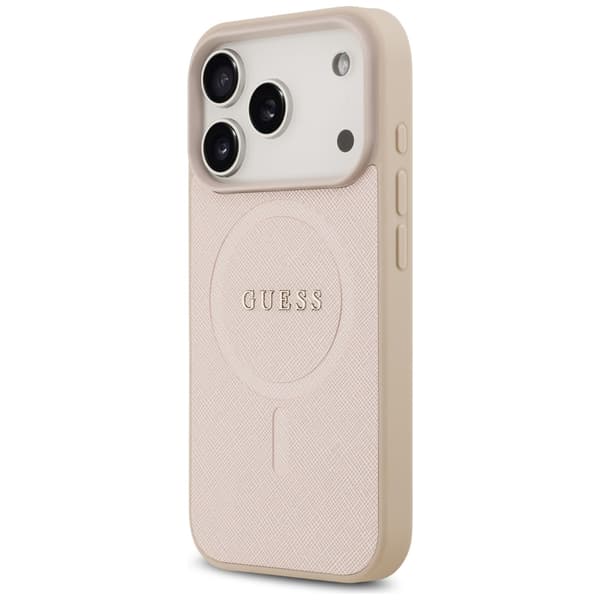 Guess Saffiano Classic Logo MagSafe-etui til iPhone 17 Pro i lyserødt