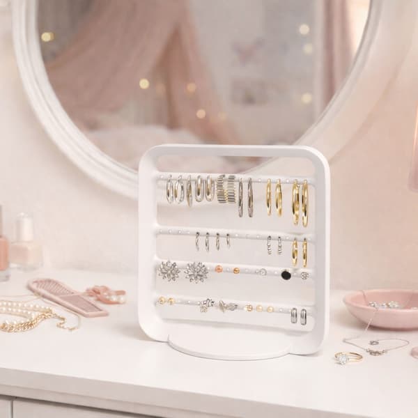 Hvid øreringstativ, smykkeorganisator, display