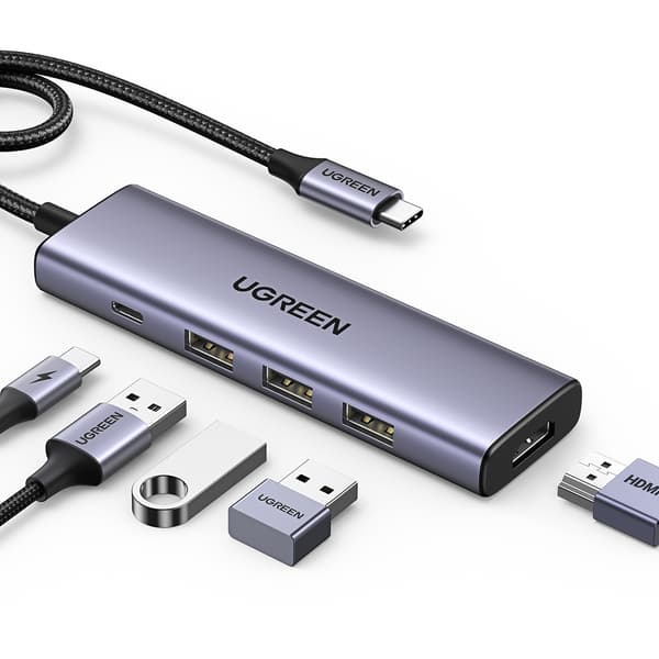 5-i-1-hubbadapter USB-C - USB-C PD / HDMI / 3x USB-A 3.0 - grå