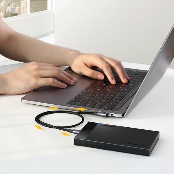 Vinklet USB-C strømforsyningskabel 60W 20V 3A 1m sort-grå