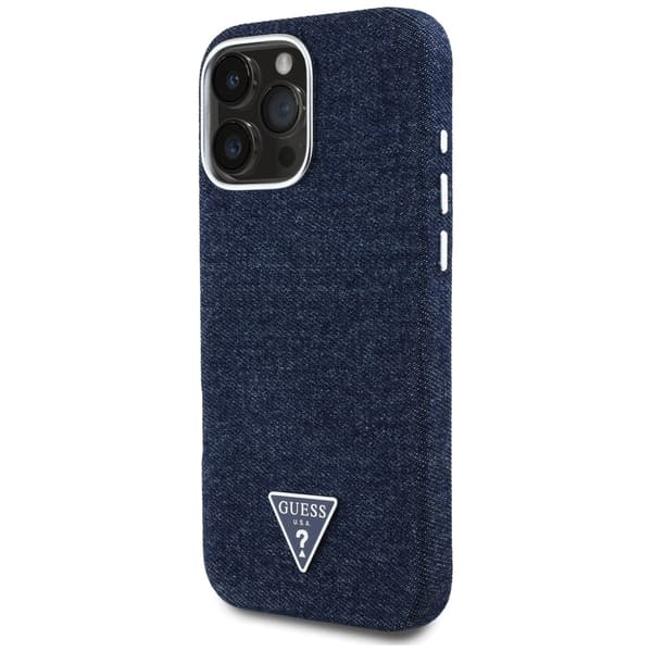 Guess Denim Triangle Logo MagSafe-etui til iPhone 16 Pro Blå