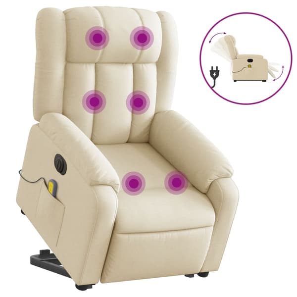 vidaXL Lyftbar massagefåtölj, elektrisk, vilstol, krämfärgad