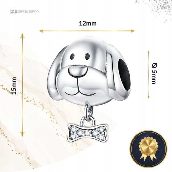 Berlocker hund med benpärlor silver pr 925 rörlig silverhund