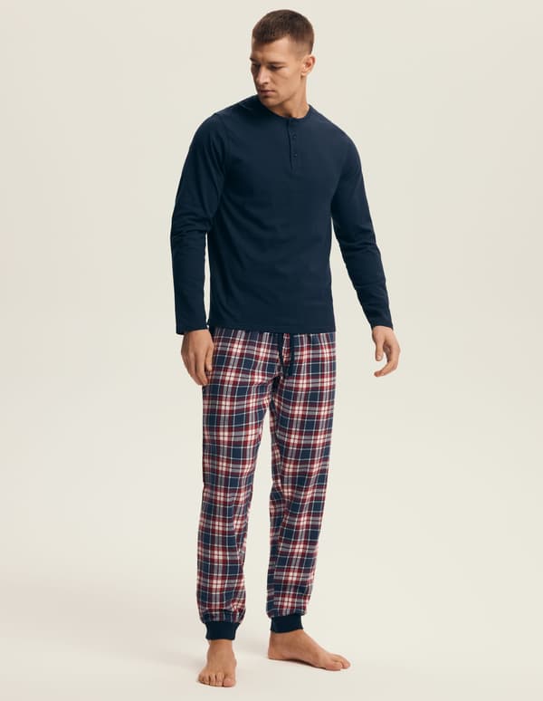 Herrpyjamas i marinblått, svart, M