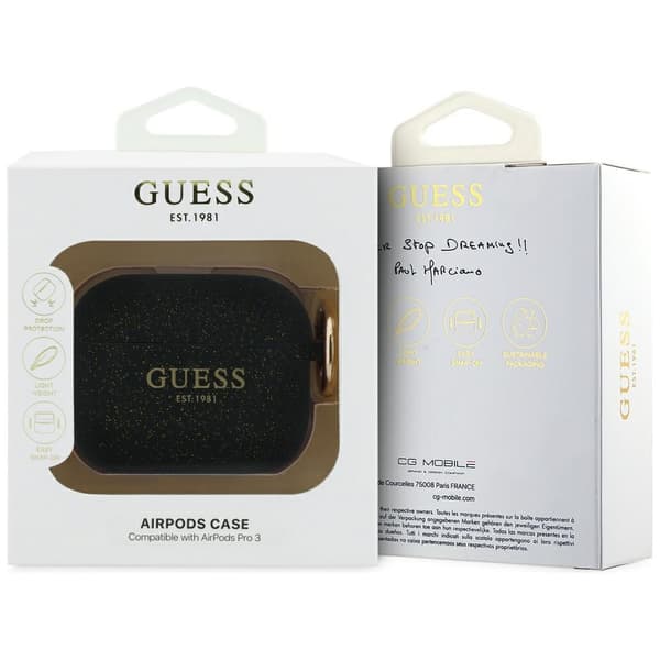 Guess Silikone Glitter Ring Etui til AirPods Pro 3 Sort