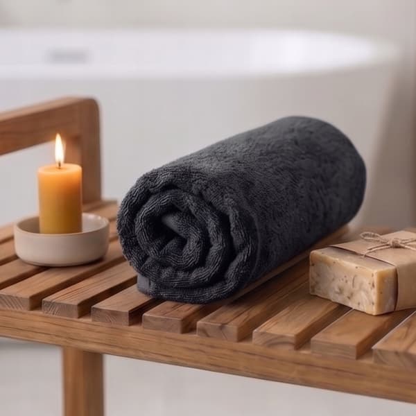 Bomuldsbadehåndklæde hotel SPA grafit stort absorberende 100x150 cm