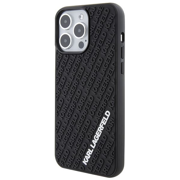 Karl Lagerfeld 3D gummicover med flere logoer til iPhone 15 Pro Max, sort