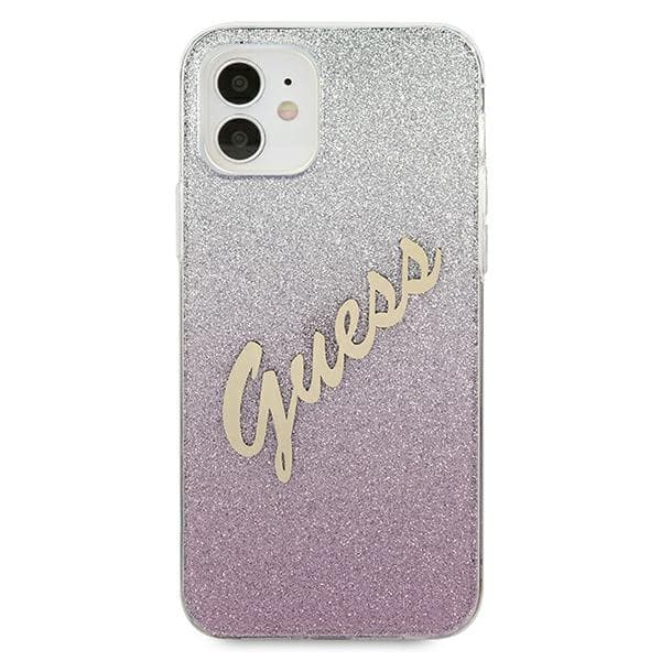 Guess Glitter Gradient Script -suojakuori iPhone 12 minille, pinkki