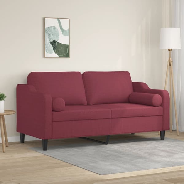 vidaXL 2-sitssoffa med kuddar, vinröd, 140 cm, tyg