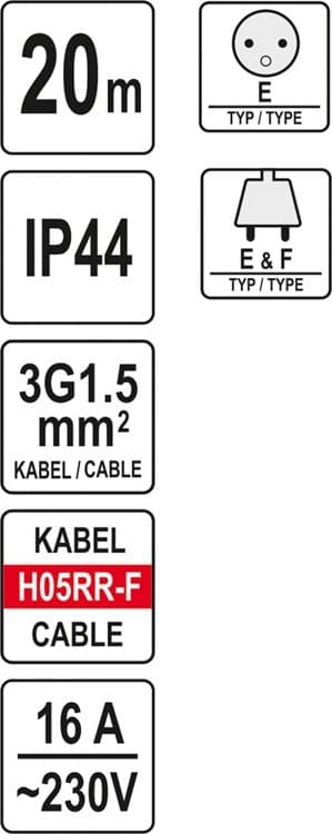 Yato trommelforlængningskabel 20m YT-81052