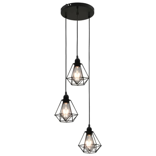 vidaXL loftslampe, diamantskærme, sort, 3 E27 pærer