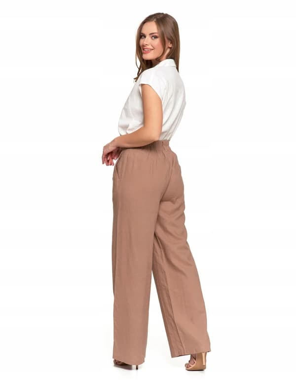Moraj dambyxor linne vida hög midja eleganta beige