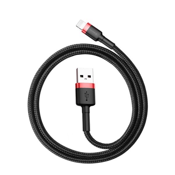Holdbart fleksibelt kabel USB iPhone Lightning-kabel QC3.0 2.4A 0.5M sort og rød