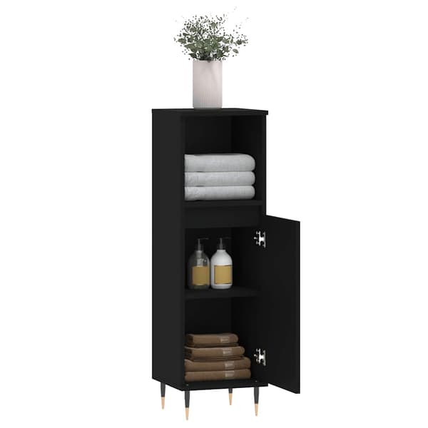vidaXL badeværelsesskab, sort 30x30x100 cm, træbaseret materiale
