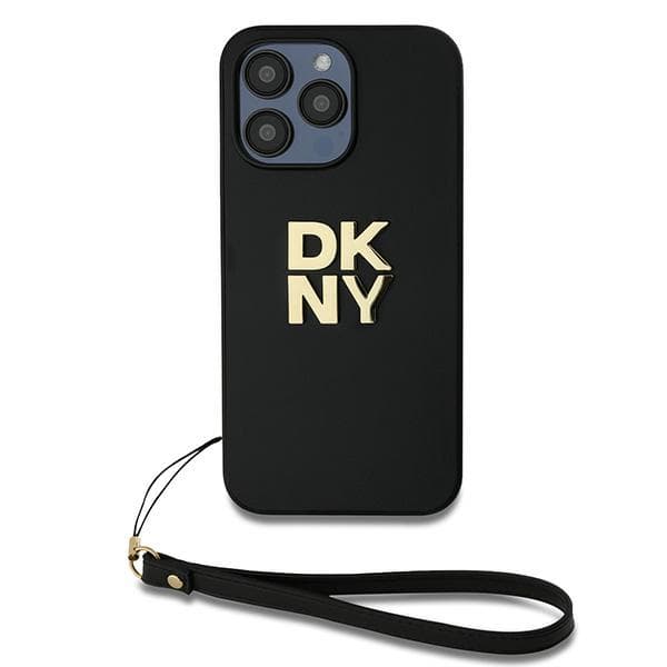 DKNY Wrist Strap Stock Logo-cover til iPhone 15 Pro Max, sort
