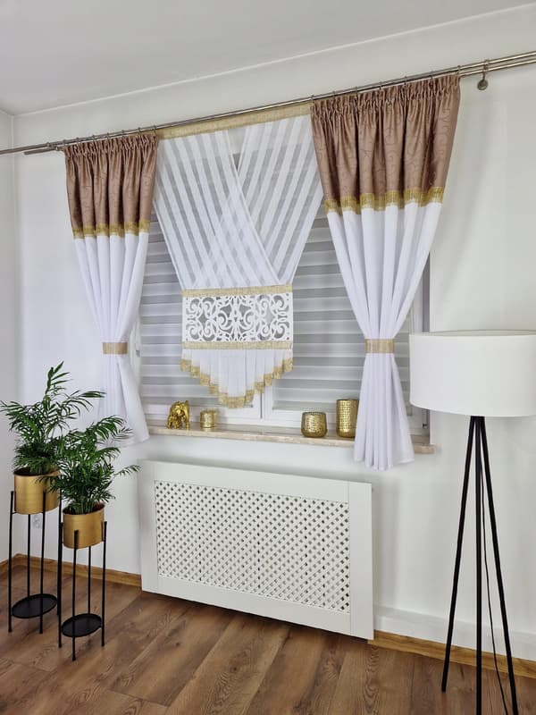 Färdig gardin, dekorationsset med kort panel - beige