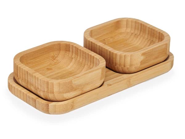 Set med 2 bambuskålar med fat