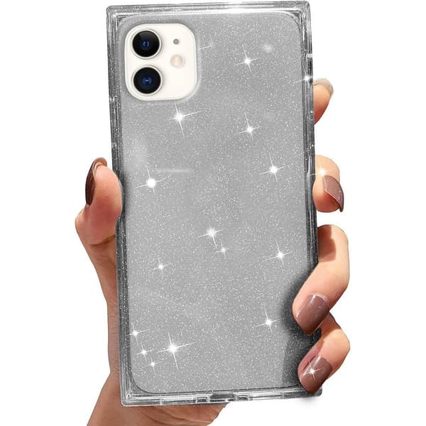 Fyrkantigt glitterskal till iPhone 12, Silver