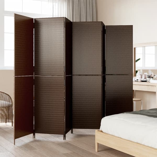 vidaXL 6-panels brun polyrattanskærm