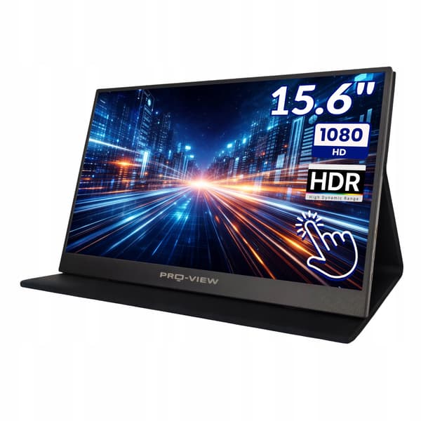 Bærbar touchscreen-skærm 15,6" full HD, Pro-View, IPS, HDR, VESA, USB-C, til bærbar computer. Model PM1560XTS-touch
