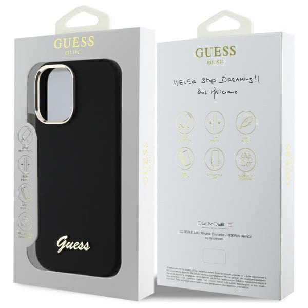 Guess Silikone Metal Logo & Ramme Etui til iPhone 16 Plus Sort