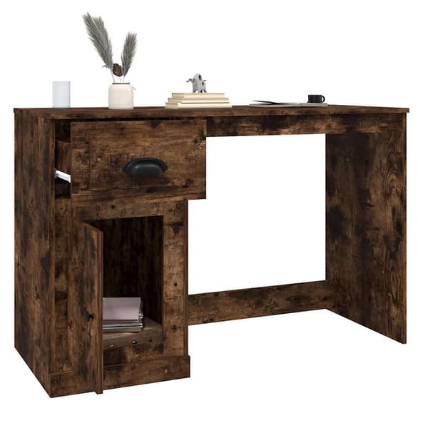 vidaXL skrivebord med skuffe, røget eg, 115x50x75 cm