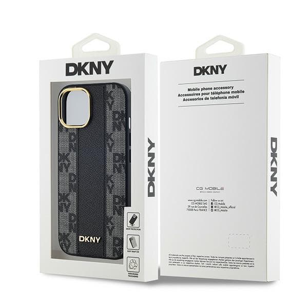 DKNY MagSafe-cover med ternet monogrammønster til iPhone 14, sort