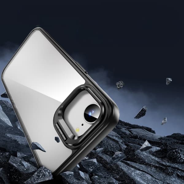 Etui til iPhone 17e / 16e, Stativramme, Transparent / Sort
