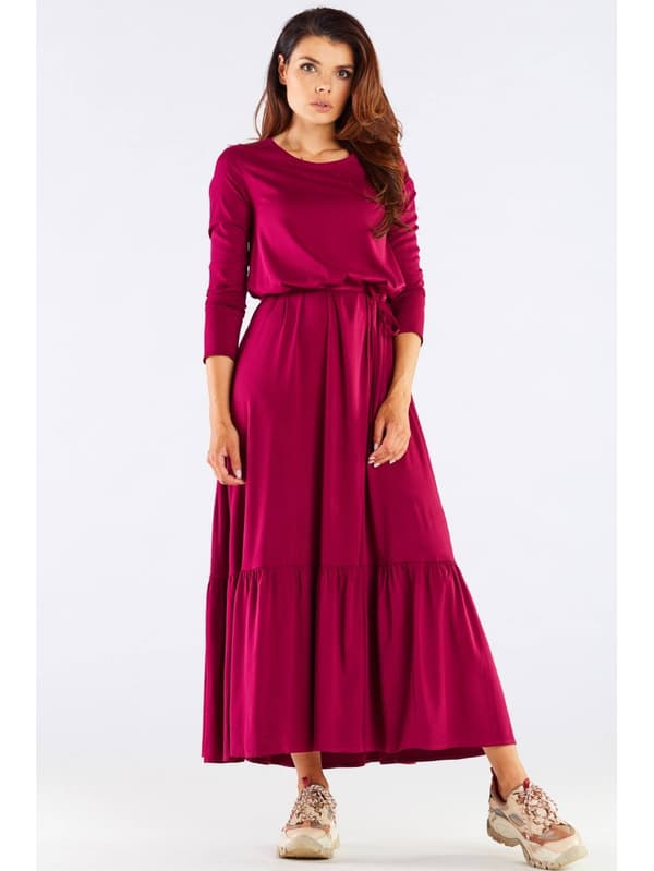 Oversized viskose maxikjole, bordeaux L/XL