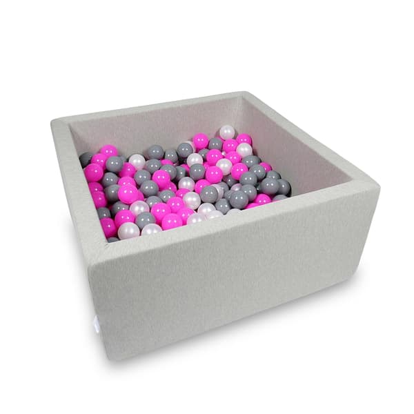 Torr pool 90x90x40cm ljusgrå med 400 bollar: rosa, pärlfärgad, grå
