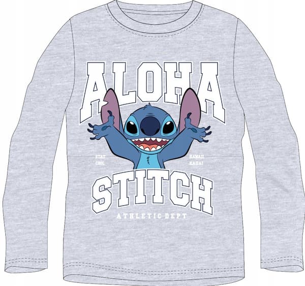 Stitch langærmet bomuldsbluse til drenge, grå 128