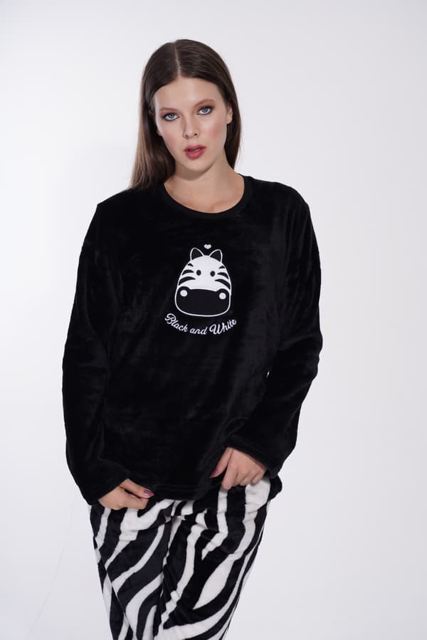 Dame plys vinterpyjamas M 38 varm zebra