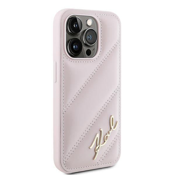 Karl Lagerfeld Diagonal Quilted Script-skal till iPhone 15 Pro Max, Rosa