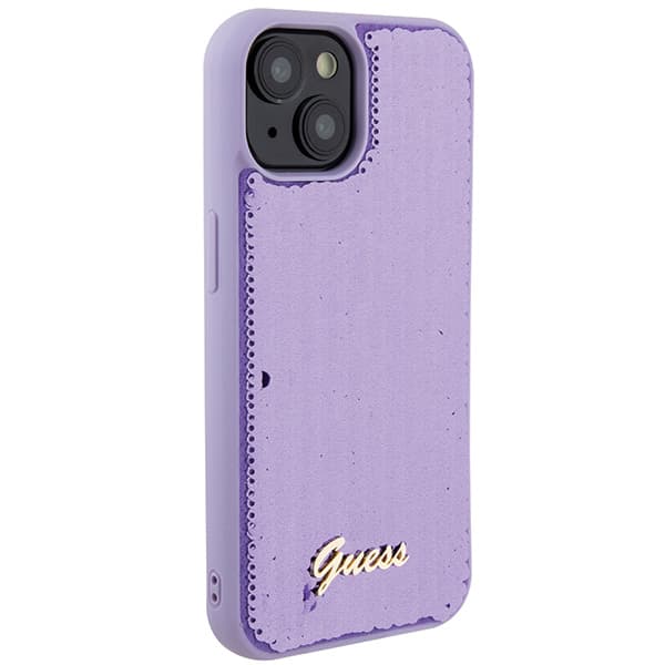 Guess Sequin Script Metal-skal till iPhone 15, lila/lila
