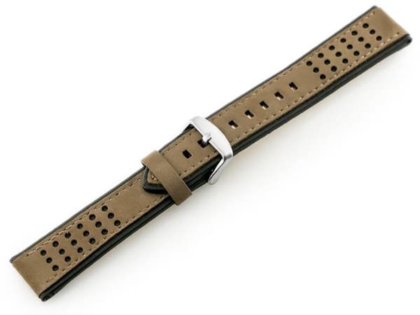 Nahkahihna kellolle W80 beige/musta - 20mm