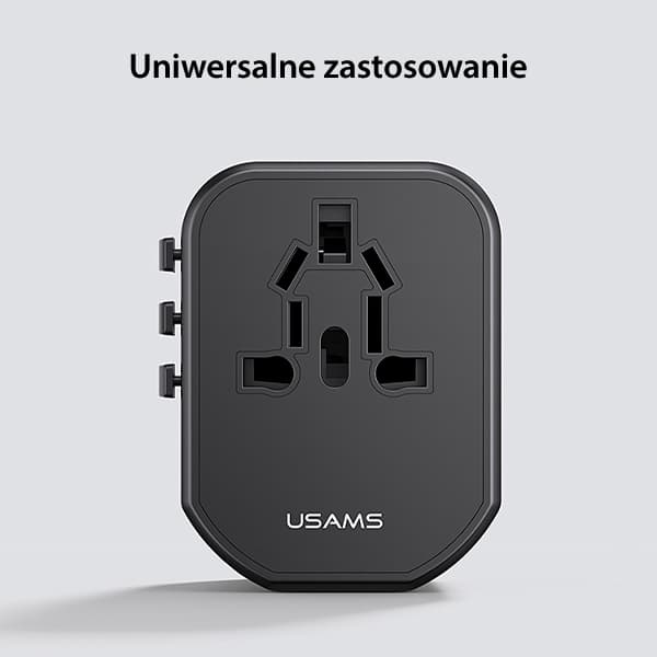 USAMS 2xUSB+1xUSB-C T59 20W 4-i-1 netværksadapter US/AU/EU/UK sort