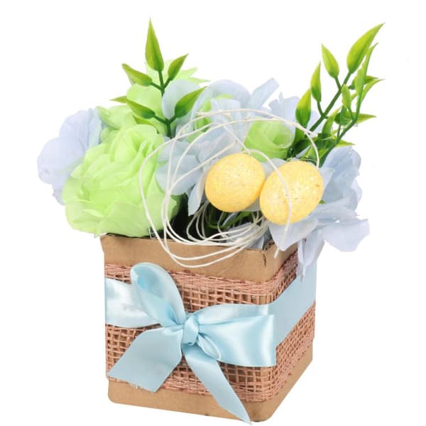 Påskdekoration blomsterkasse med æg blå