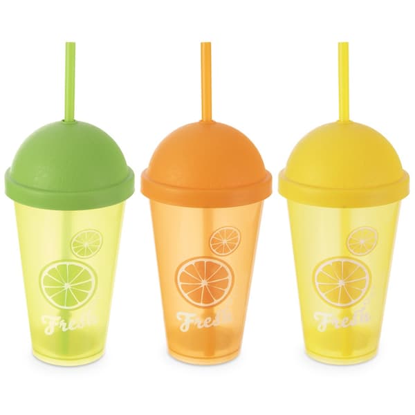 Plastkopp med lock och sugrör 450 ml 3 st