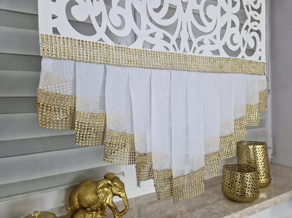 Färdig gardin, dekorationsset med kort panel - beige