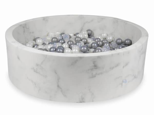 Tør pool 130x40 marmor med 700 bolde: perlemor, transparent, sølv